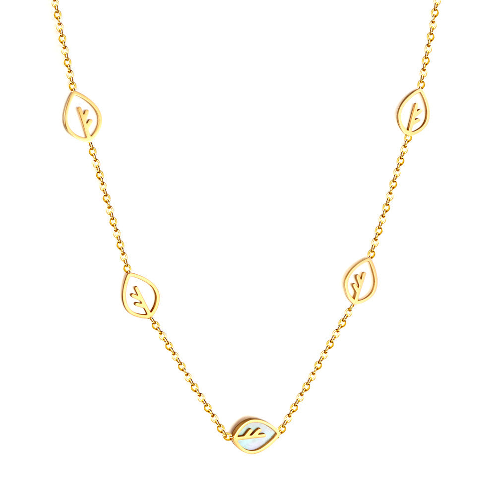 New Fashion 4 Pieces of Hollow Leaves + Leaves With White Shell Necklace asonjewelry